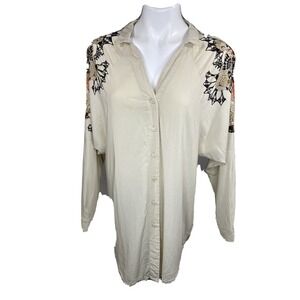 Numph Ricci Blouse Womens 34 Animal Print‎ Button Down Boho Whimsygoth